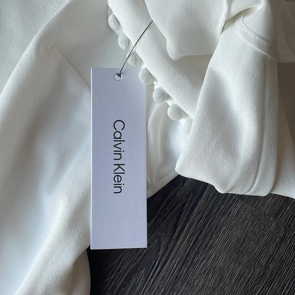NWT Calvin Klein Chiffon Bell Sleeve Dress - Picture 7 of 12
